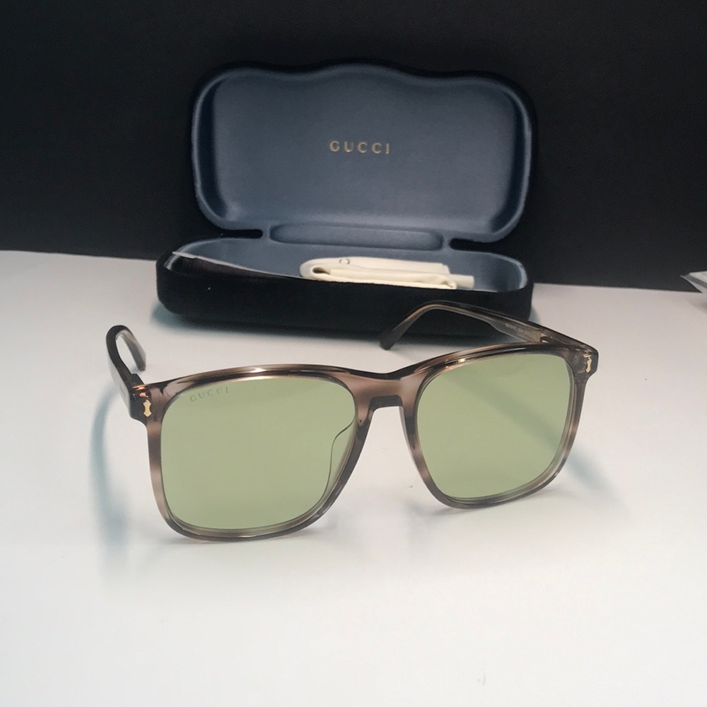 💯- Gucci New Authentic GG1041S 004 Brown Sunglasses with Green Lenses - Picture 3 of 15